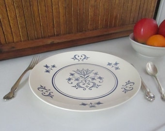 Blue & White Folk Art Vintage Provincial Dinner Plates by Sheffield - Set of 2