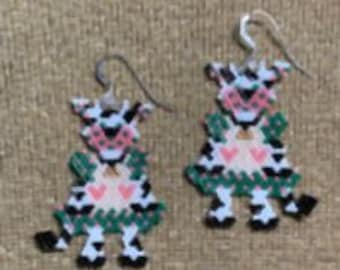 Country Cow Girl Handbeaded Dangle Earrings