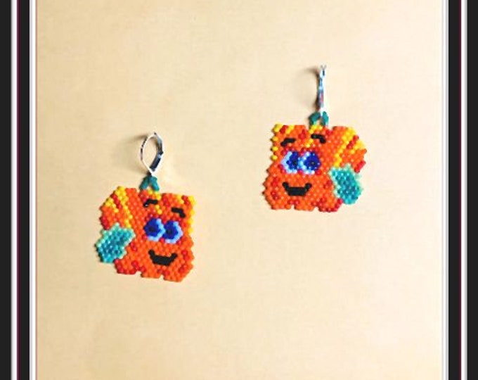 Little Square Pumpkin Beaded Earrings