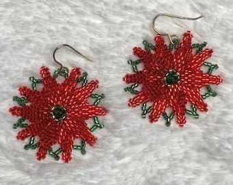 Red and Green Pointsettia Earrings