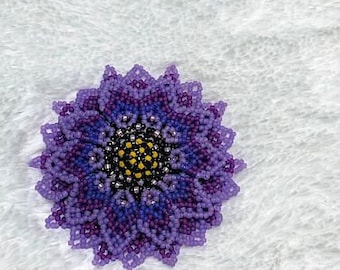 Beaded Purple Floral Brooch