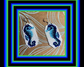 Blue Sea Horse Beaded Earrings