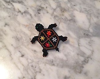 Hand Beaded Turtle Brooch