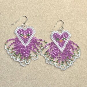 Valentine Purple Hand-Beaded Heart Earrings