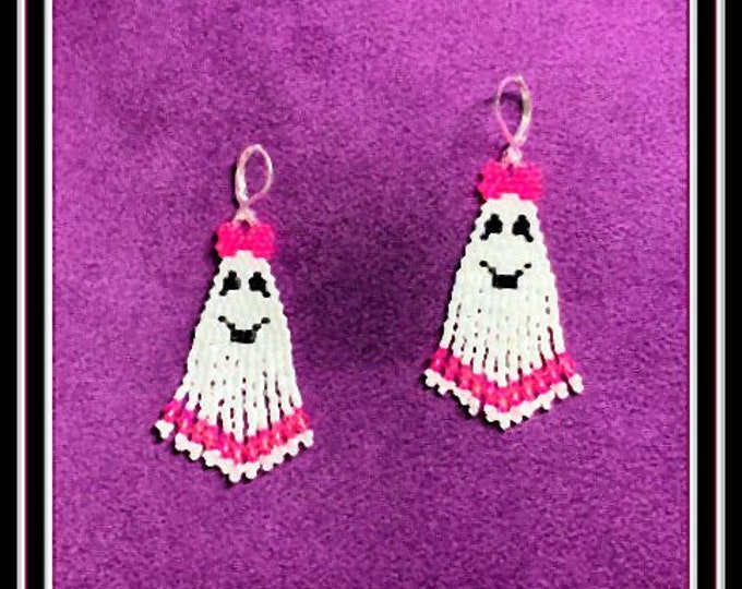 Pink Bow Girl Ghosties Beaded Earrings