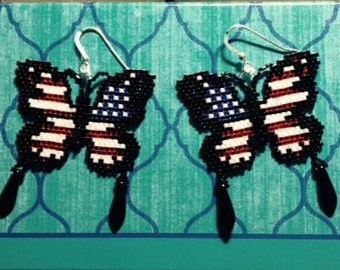 US Flag Butterfly Beaded Earrings