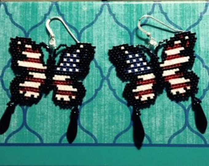 US Flag Butterfly Beaded Earrings