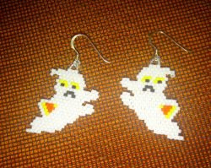 Candy Corn Ghost Beaded Earrings