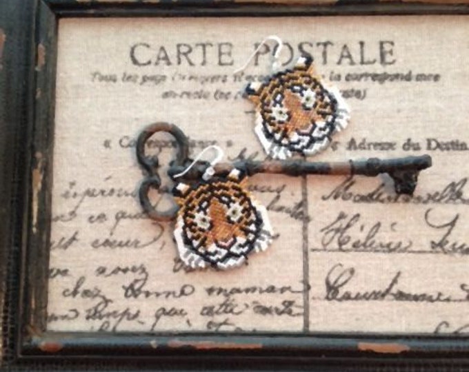 Hand Beaded Tiger Earrings
