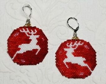 Reindeer Ornament Beaded Earrings