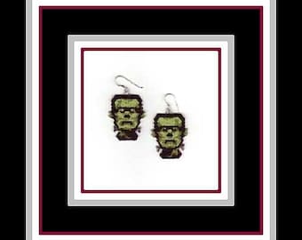 Moody Frankenstein Hand Beaded Earrings