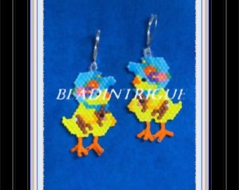 Blue Bonnet Chick Beaded Earrings