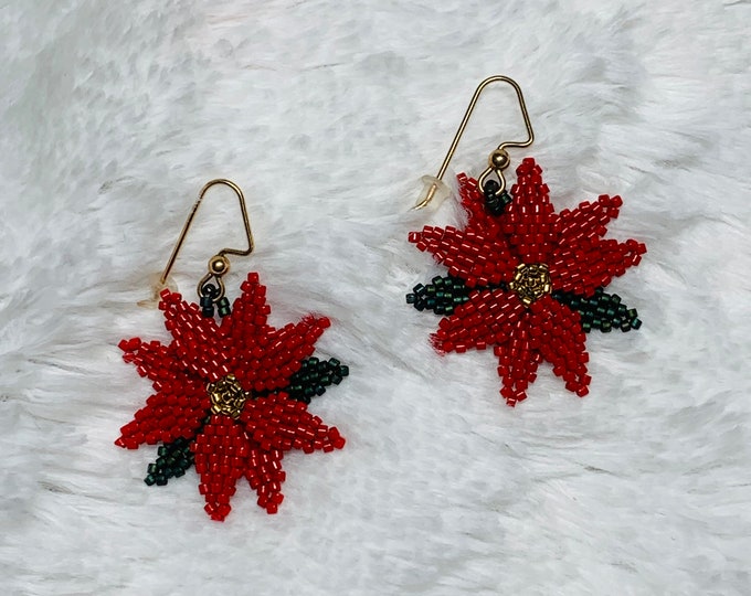 Poinsettia Beaded Earrings