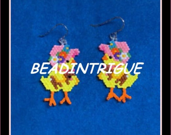 Pink Bonnet Chick Beaded Earrings