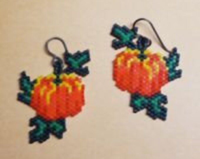 Harvest Pumpkin Hand Beaded Earrings w/Niobium