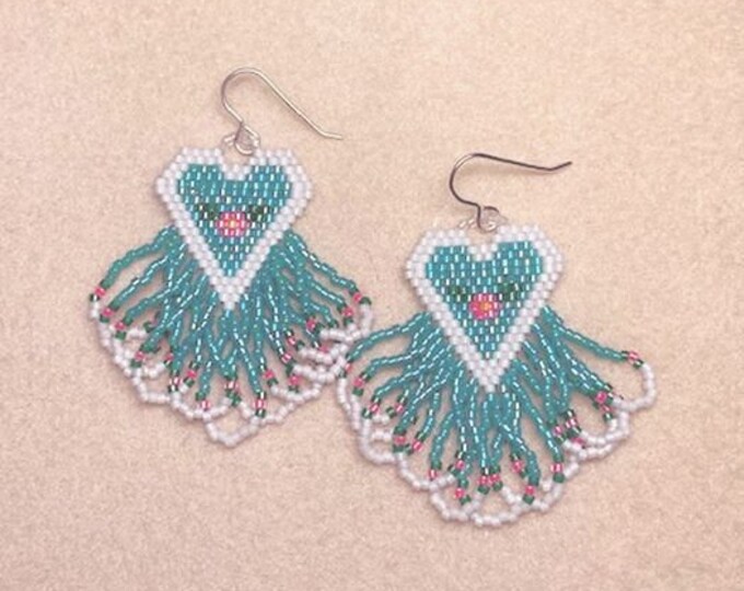 Valentine Teal Heart Beaded Earrings