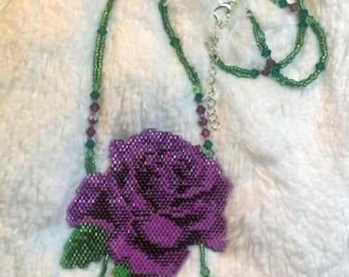 Hand-beaded Purple Rose Necklace