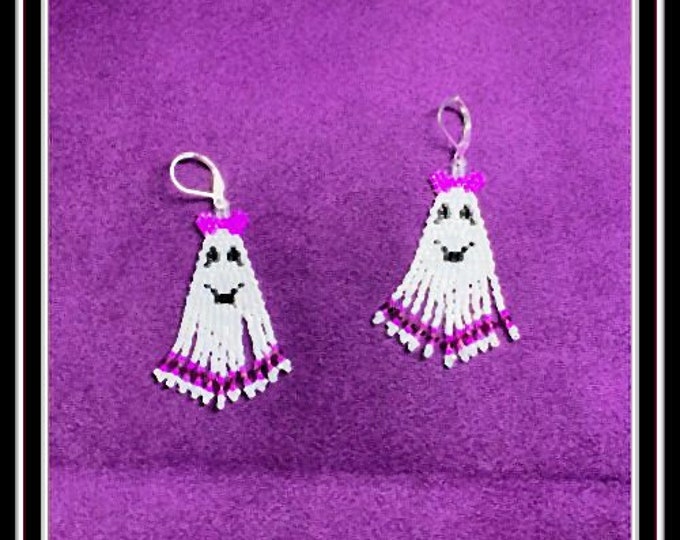 Purple Bow Girl Ghosty Beaded Earrings
