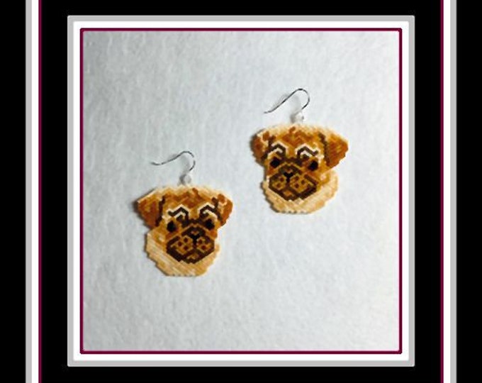 Tan Pug Doggie Beaded Earrings