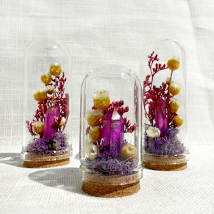 Miniature Crystal Terrarium Fairy Garden Diorama Desk Decor Teacher Gift Glass and Cork Jar With Dried Florals