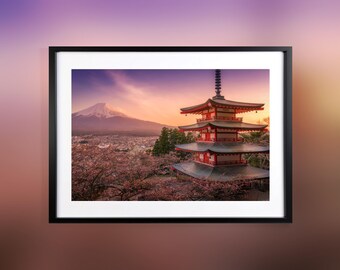 Chureito Pagoda & Mount Fuji Print | Sunset Japanese Landscape