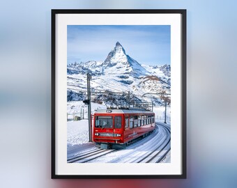 Red Train to the Matterhorn - Paper Poster Print