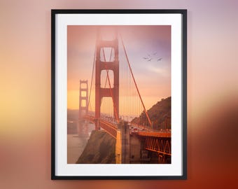 Golden Gate at Sunrise Mist - Paper Poster Print