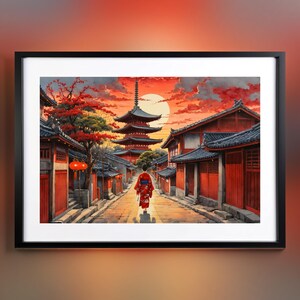 Pintura de acuarela de Kioto / Impresión de póster en papel con paisaje de Japón / Arte mural japonés / Decoración de interiores más vendida / Regalo de fotografía de viajes