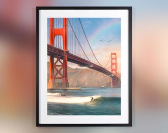 Surfing Beneath the Golden Gate - Paper Poster Print