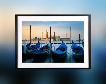Sunrise over Venice Grand Canal’s gondolas - Paper Poster Print