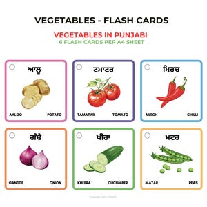 Vegetables in Punjabi - 18 Flash Cards