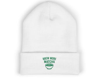 Matcha Lover's Classic Cuffed Beanie, Winter Hat, Embroidered Beanie, Gift for Tea Lovers, Cozy Accessories