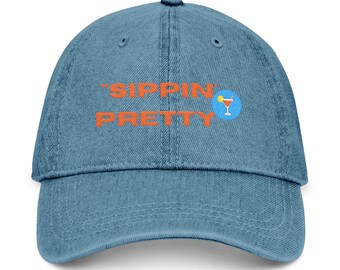 Embroidered Denim Hat, Summer Beach Trucker Cap, Night Out Bachelorette Party Gift, girls trip, vacation vibes, concerts and clubs event