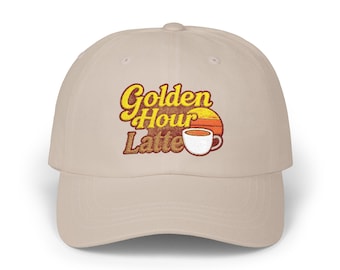 Golden Hour Latte Classic Dad Cap for Coffee Lovers, Adjustable Baseball Hat, Perfect for Gift, Summer Vibes, Trendy Headwear