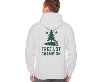 Tree Lot Champion Hoodie, Cozy Sweatshirt, Christmas Gift for Tree Lovers, Holiday Apparel, Winter Wardrobe Essential