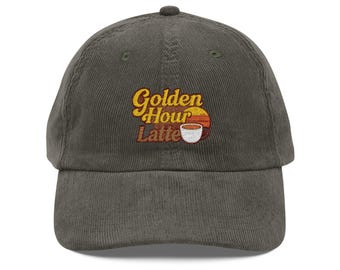 Vintage Corduroy Cap with Golden Hour Embroidery, Stylish Hat, Retro Cap, Gift for Fashion Lovers, Casual Wear, Autumn Accessory