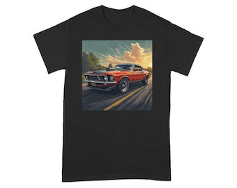Vintage Auto-Design-Grafik-T-Shirt, klassische Muskel-Auto-Illustration, Retro-Automotiv-Kunst-T-Shirt, stilvolle coole Kleidung