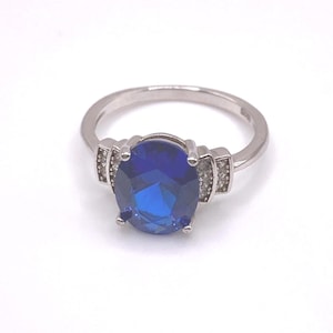 Vintage Blue Spinel Gemstone Ring Sterling Silver Size 6