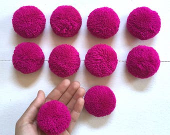 Magenta Big Pom Pom 2 inches, Boho Decor Party Supplies yarn pom pom