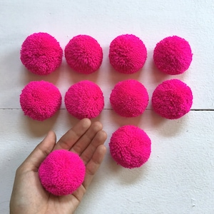 Hot Pink Big Pom Pom 2 inches, Boho Decor Party Supplies yarn pom pom