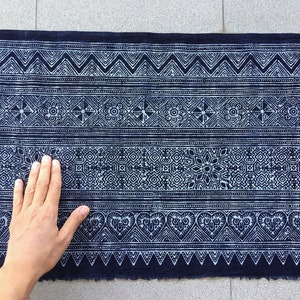 Hmong Indigo Batik Cotton 14.50" width hand block fabric - Sold by the 1 yard - Hmong Traditional Batik with Wax hand block