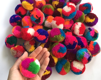 Multi color Big Pom Pom 2 inches, Boho Decor Party Supplies yarn pom pom