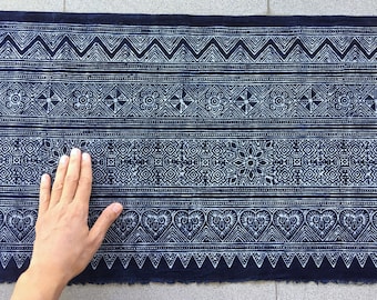 Hmong Indigo Batik Cotton Fabric: Hand Block Print, 1 Yard (14.5" width)
