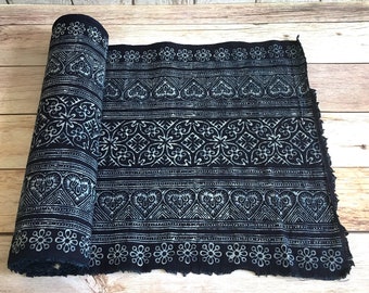 Hmong Indigo Batik Cotton 14.50" width hand block fabric - Sold by the 1 yard - Hmong Traditional Batik with Wax hand block