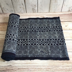 Hmong Indigo Batik Cotton 14.50&quot; width hand block fabric - Sold by the 1 yard - Hmong Traditional Batik with Wax hand block