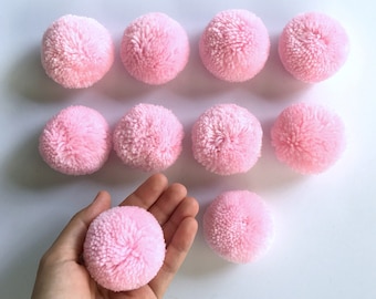 Blush Pink Big Pom Pom 2 inches, Boho Decor Party Decor yarn pom pom
