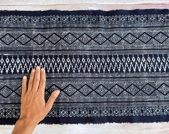 Hmong Indigo Batik Cotton Fabric: Hand Block Print, 1 Yard (14.5" width)