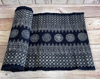 Hmong Indigo Batik Cotton Fabric: Hand Block Print, 1 Yard (14.5" width)