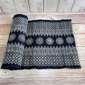 Hmong Indigo Batik Cotton 14.50&quot; width hand block fabric - Sold by the 1 yard - Hmong Traditional Batik with Wax hand block