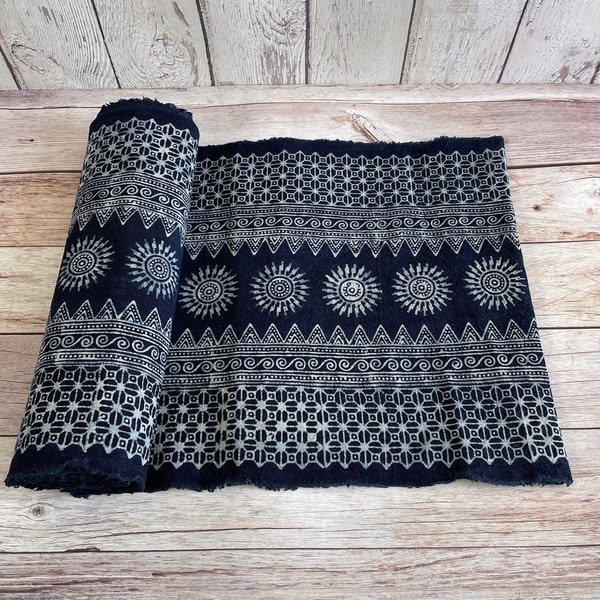 Hmong Indigo Batik Cotton 14.50" width hand block fabric - Sold by the 1 yard - Hmong Traditional Batik with Wax hand block